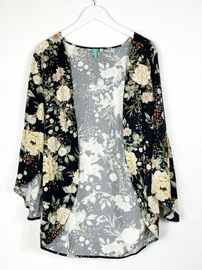 Farm Rio floral star print open front whimsy kimono topper OS